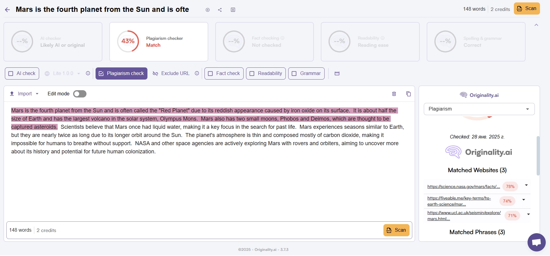 Originality AI Checker – text plagiarism check