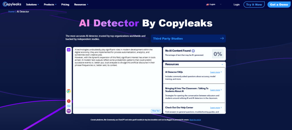 Results of checking text written by a copywriter