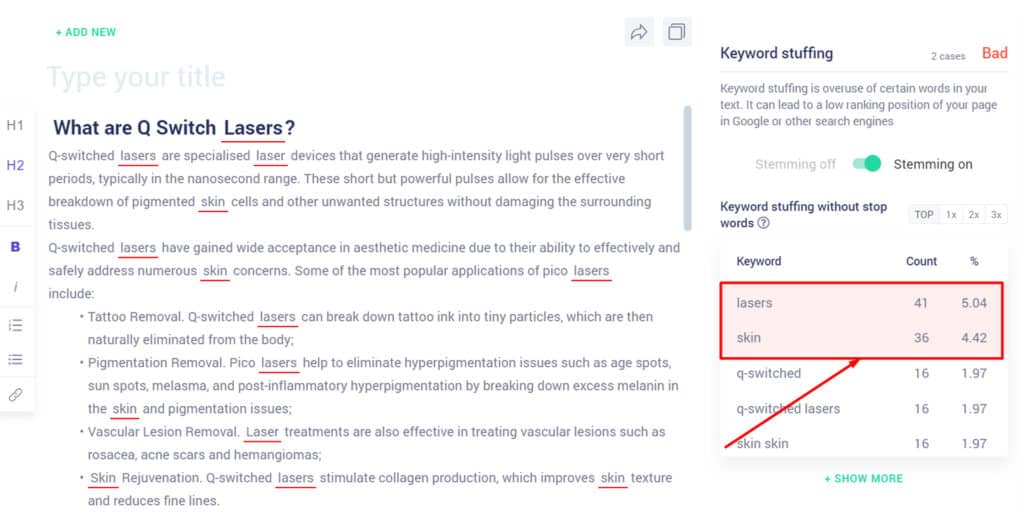 For medical writing, it is important that there is no overspamming in the text 