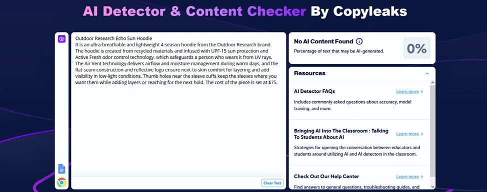 Human-written text in Copyleaks