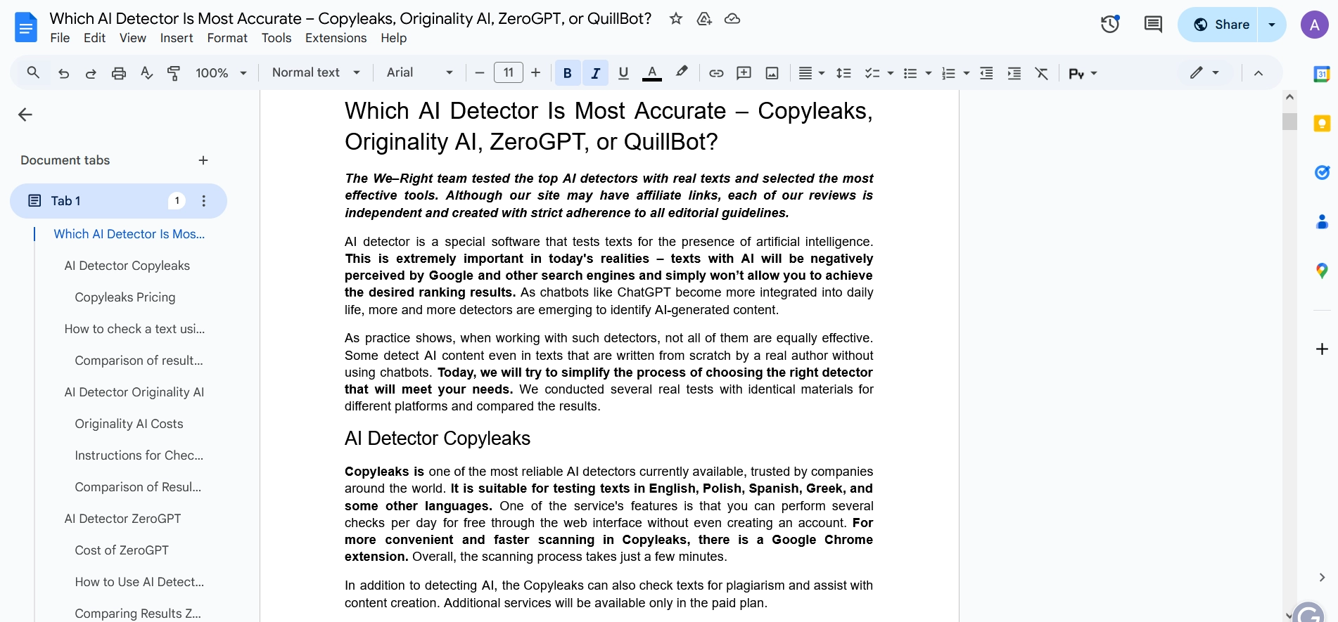 Google Docs review - top tools for copywriting