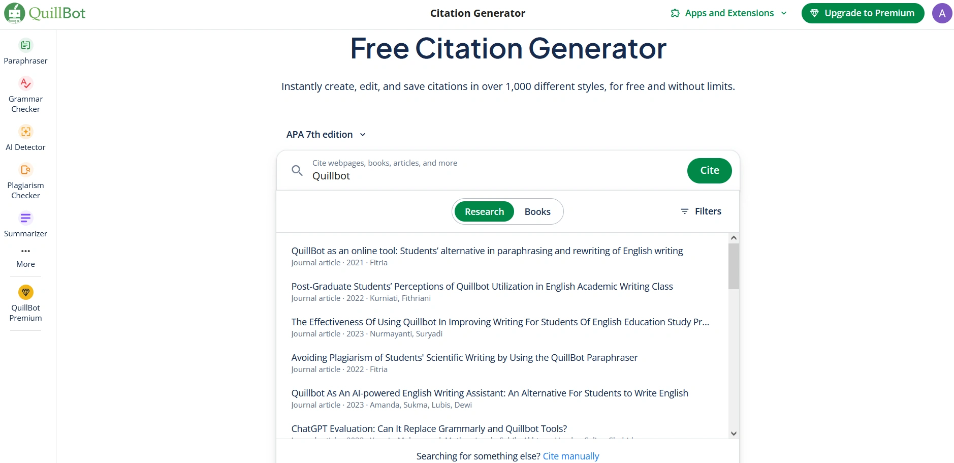 QuillBot Citation Generator - a service for creating citations