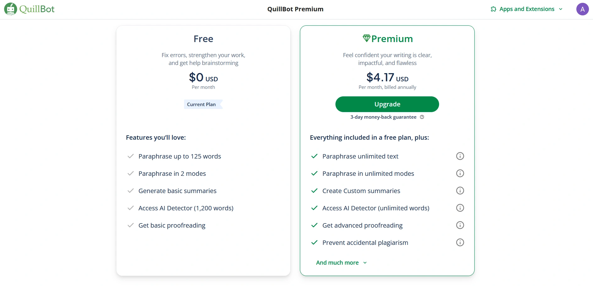 QuillBot pricing plans