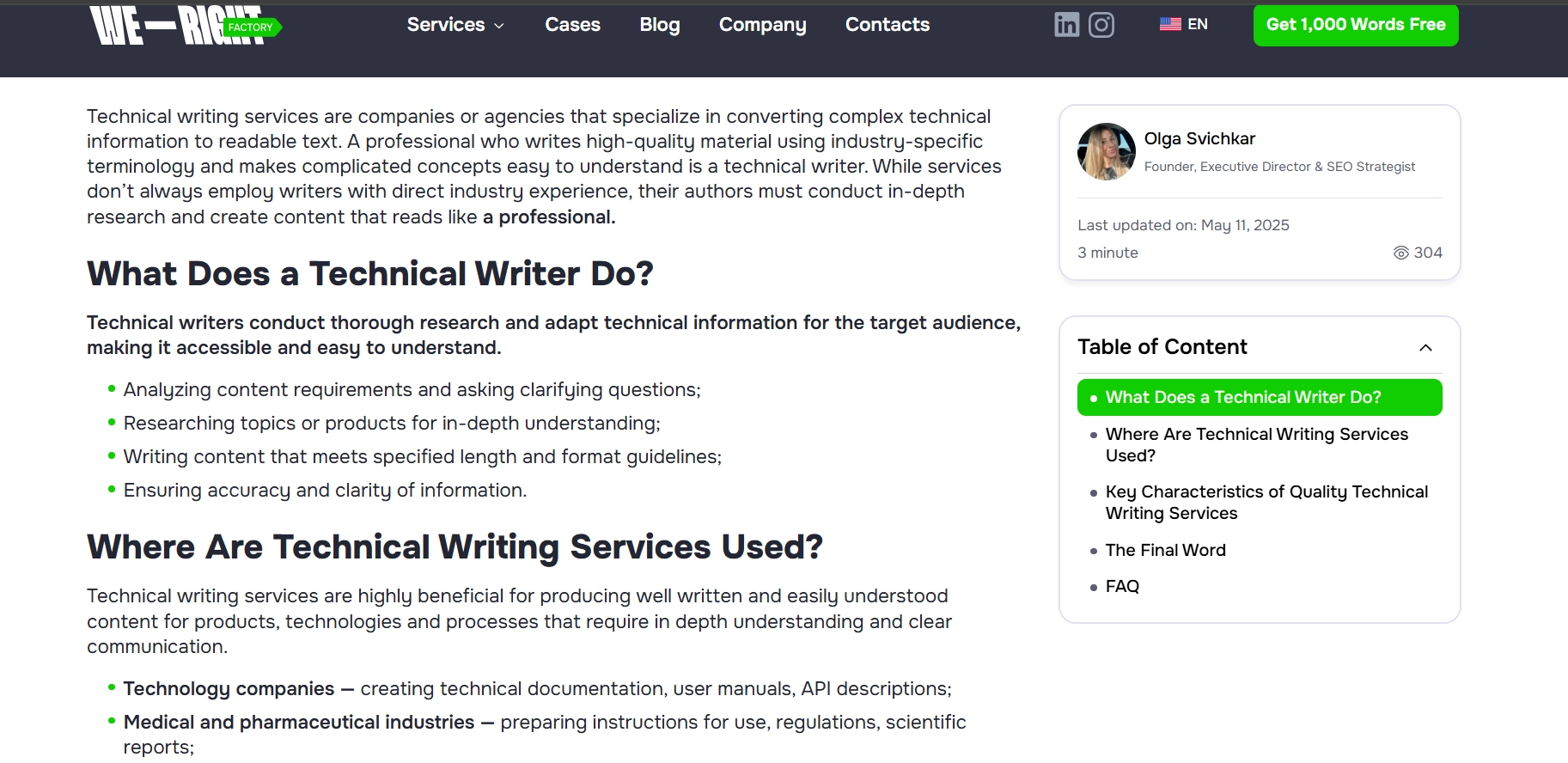 Example of evergreen content structure with clear blocks and headings
