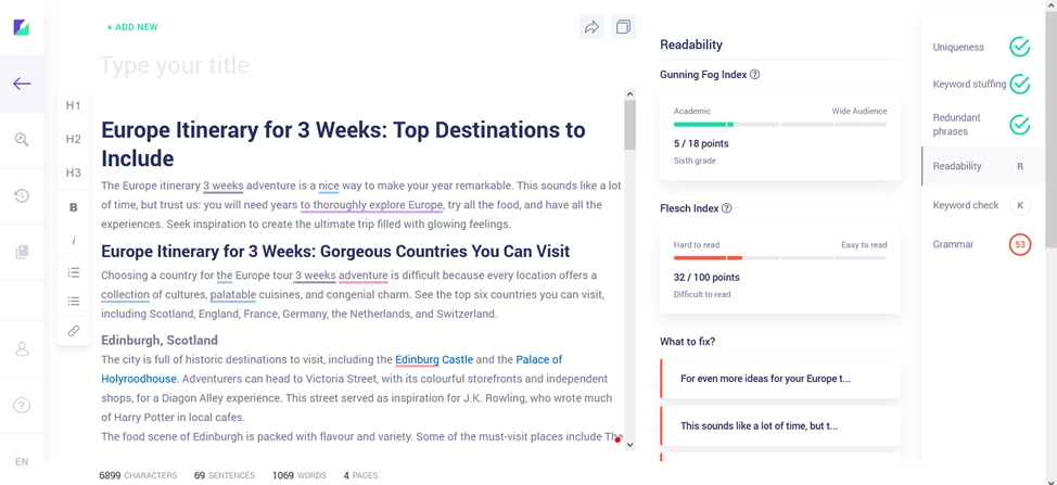 Readability Checker in Copywritely