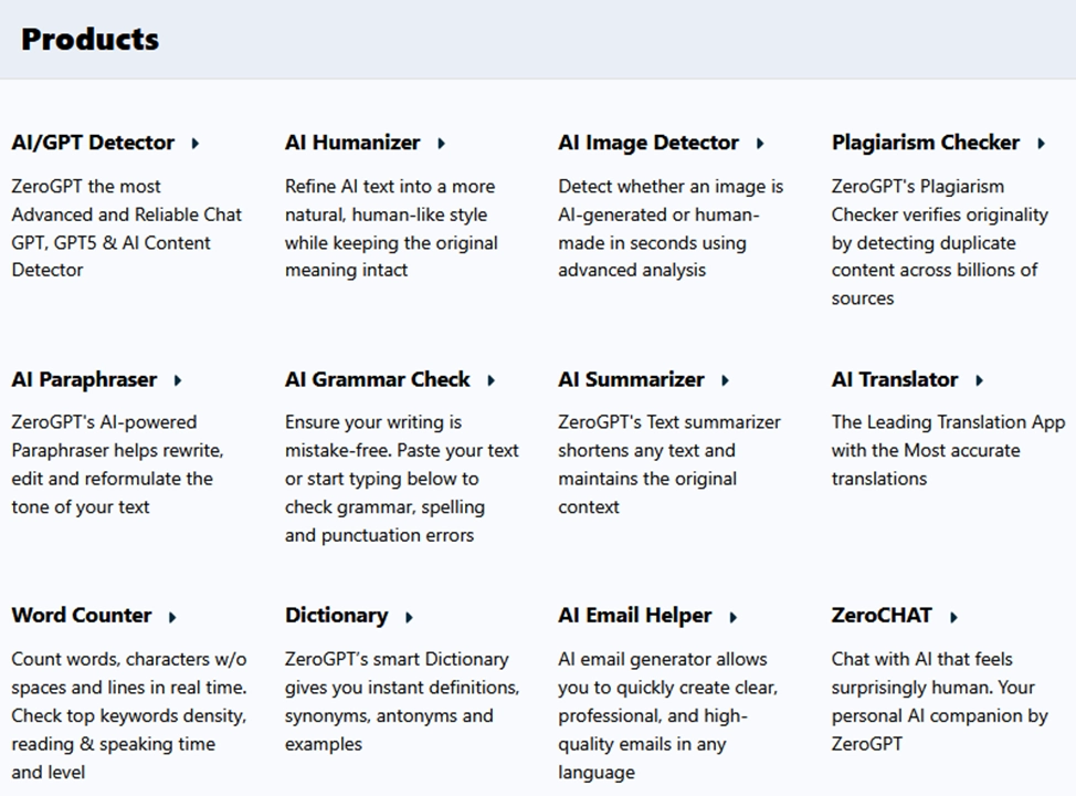 ZeroGPT Review: Available Content Instruments