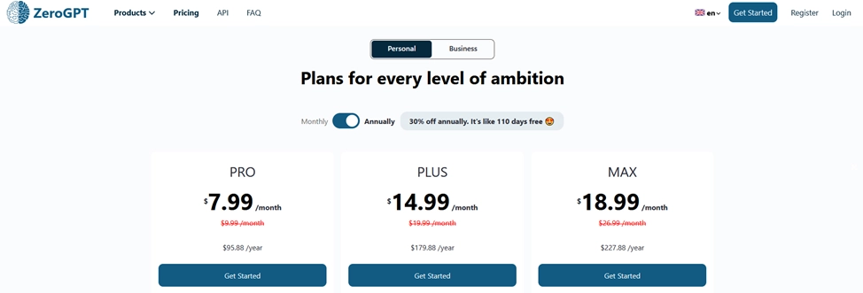 ZeroGPT Review: Prices of the Premium Subscription