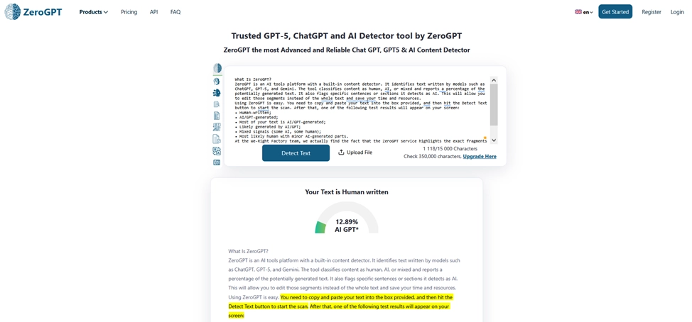 Checking our human-written content in ZeroGPT