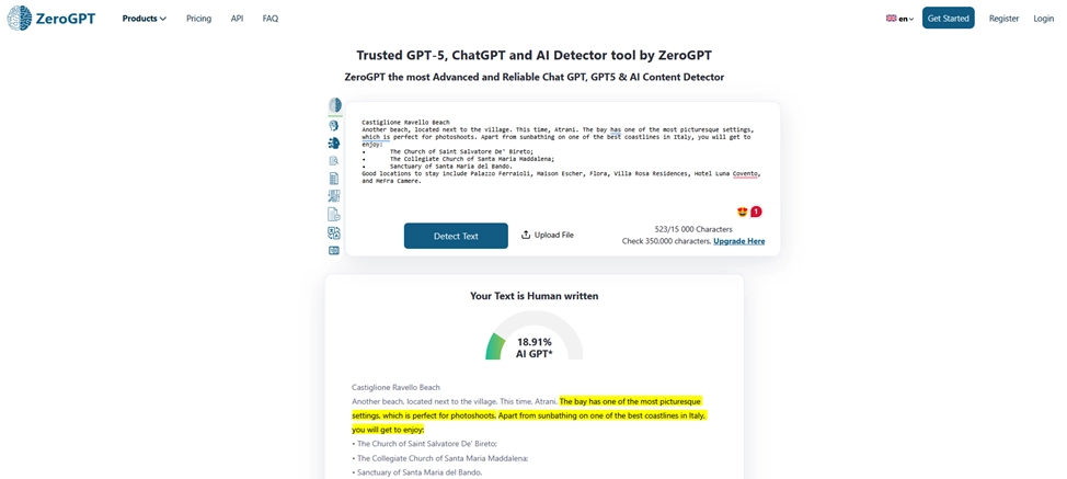 Checking our human-written content in ZeroGPT: The second test