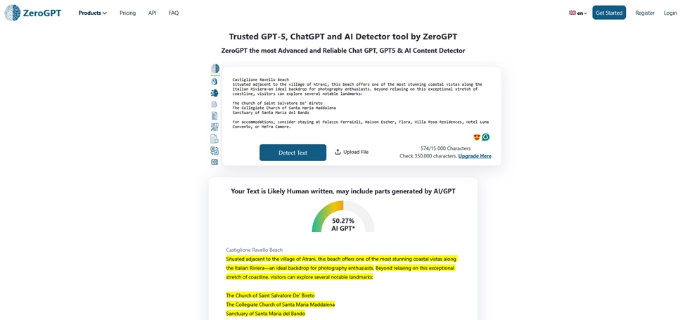 Checking our AI-generated content in ZeroGPT: The second test