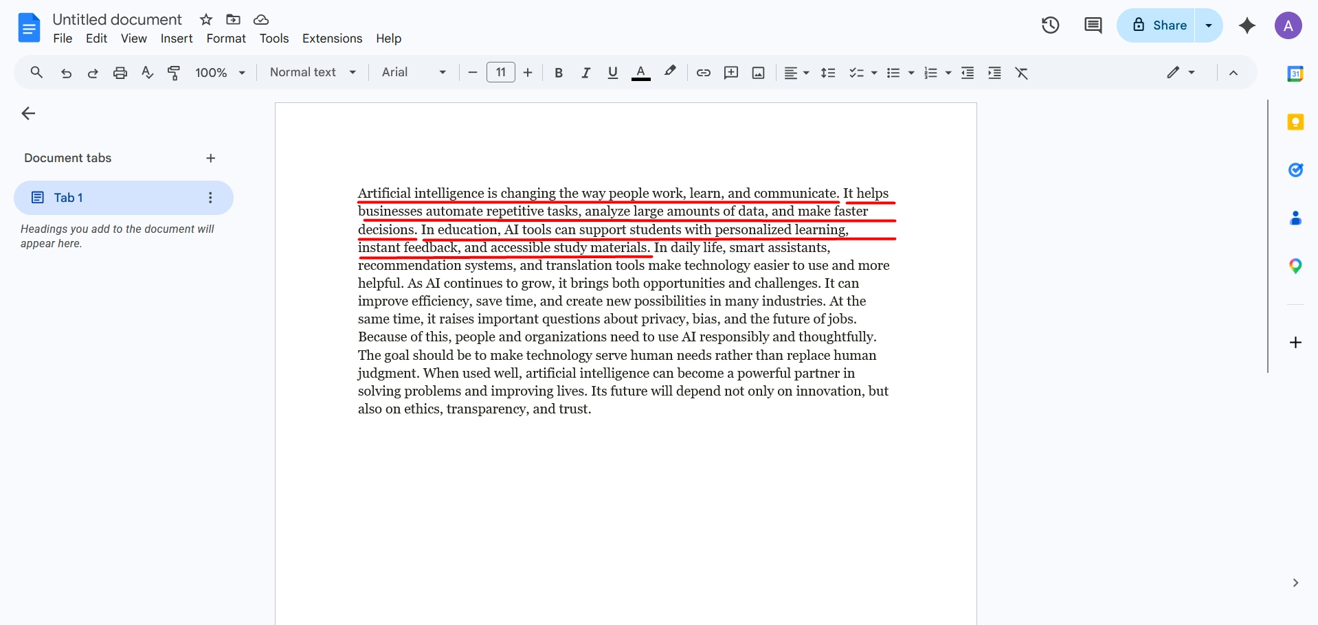 AI Generated Text with Standard sentences structure