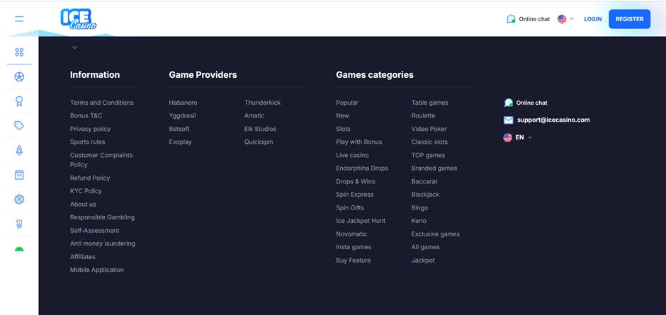 An example of the bad placement of the Responsible Gambling section