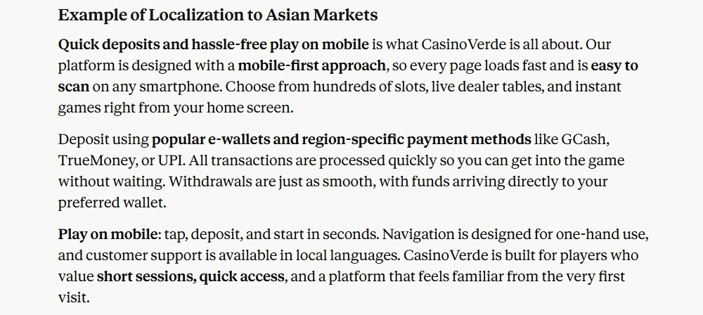 Localization of casino content for Asian markets